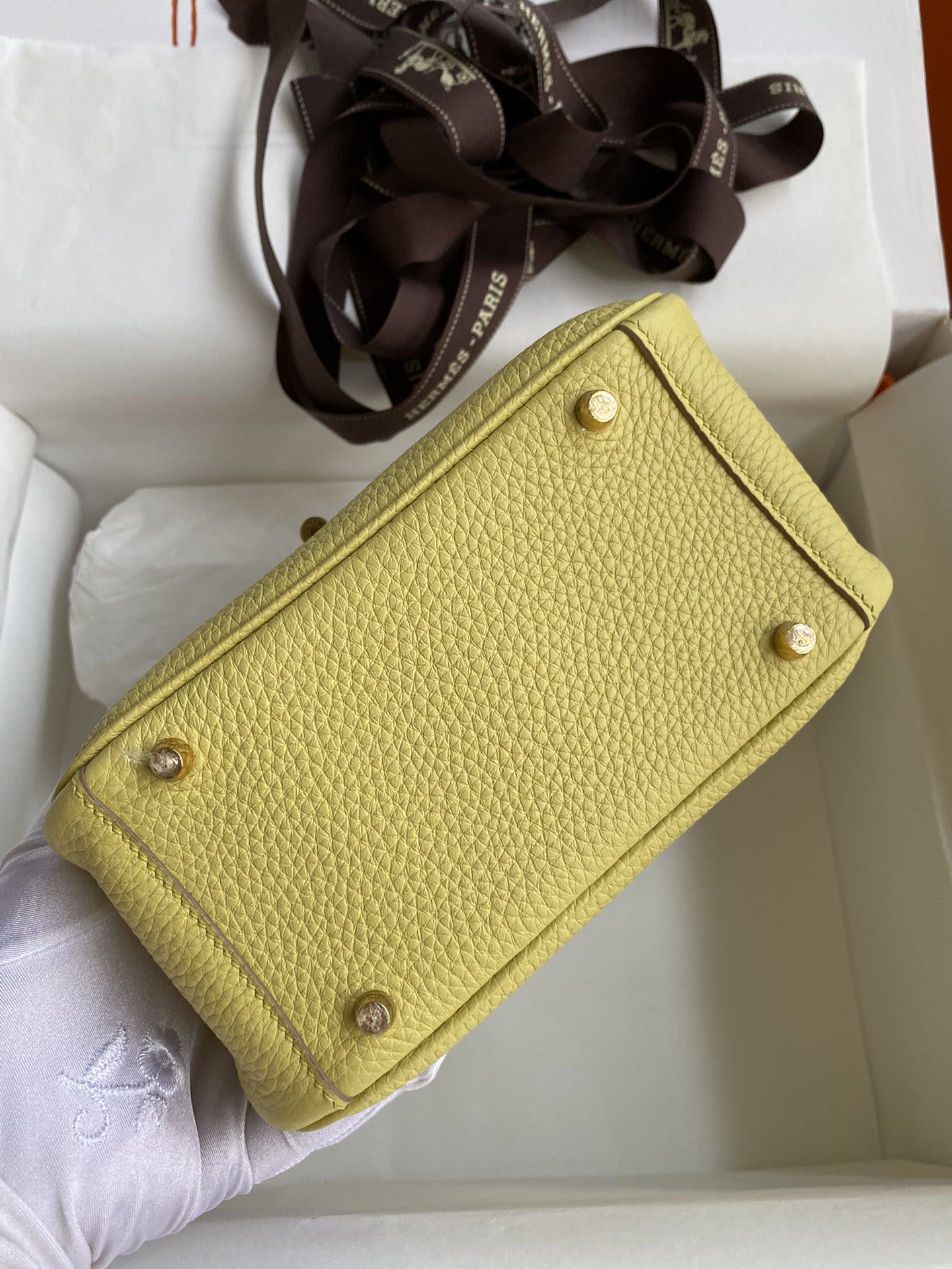 Hermes Mini Lindy 19cm Handbag Shoulder Bag In Jaune Poussin Clemence Leather